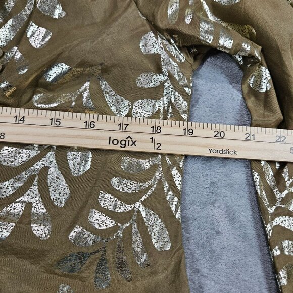 Hale Bob Cabana Top Medium Tan Silk Blend Metallic Silver Palm Leaf Beach Tunic - Picture 8 of 9